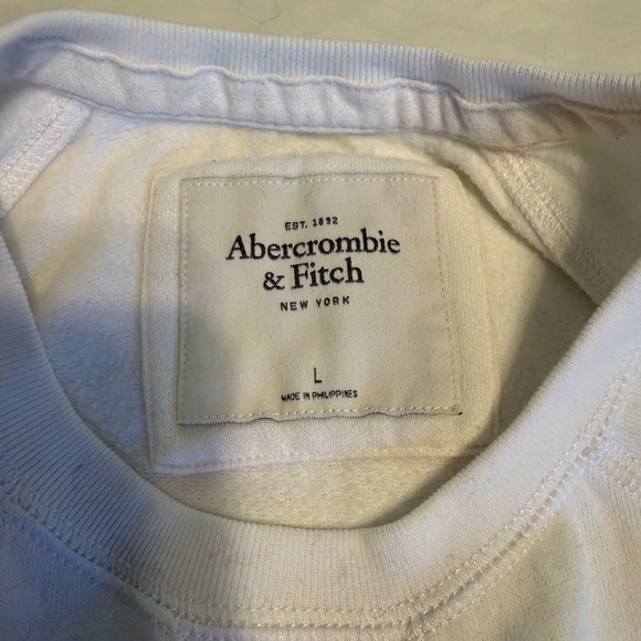 Abercrombie & Fitch White Crew Neck Sweatshirt With Dark Navy Text. Size Large - Picture 3 of 4